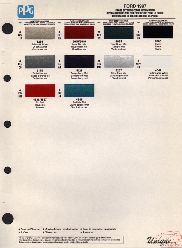 1997 Ford Paint Charts Probe PPG